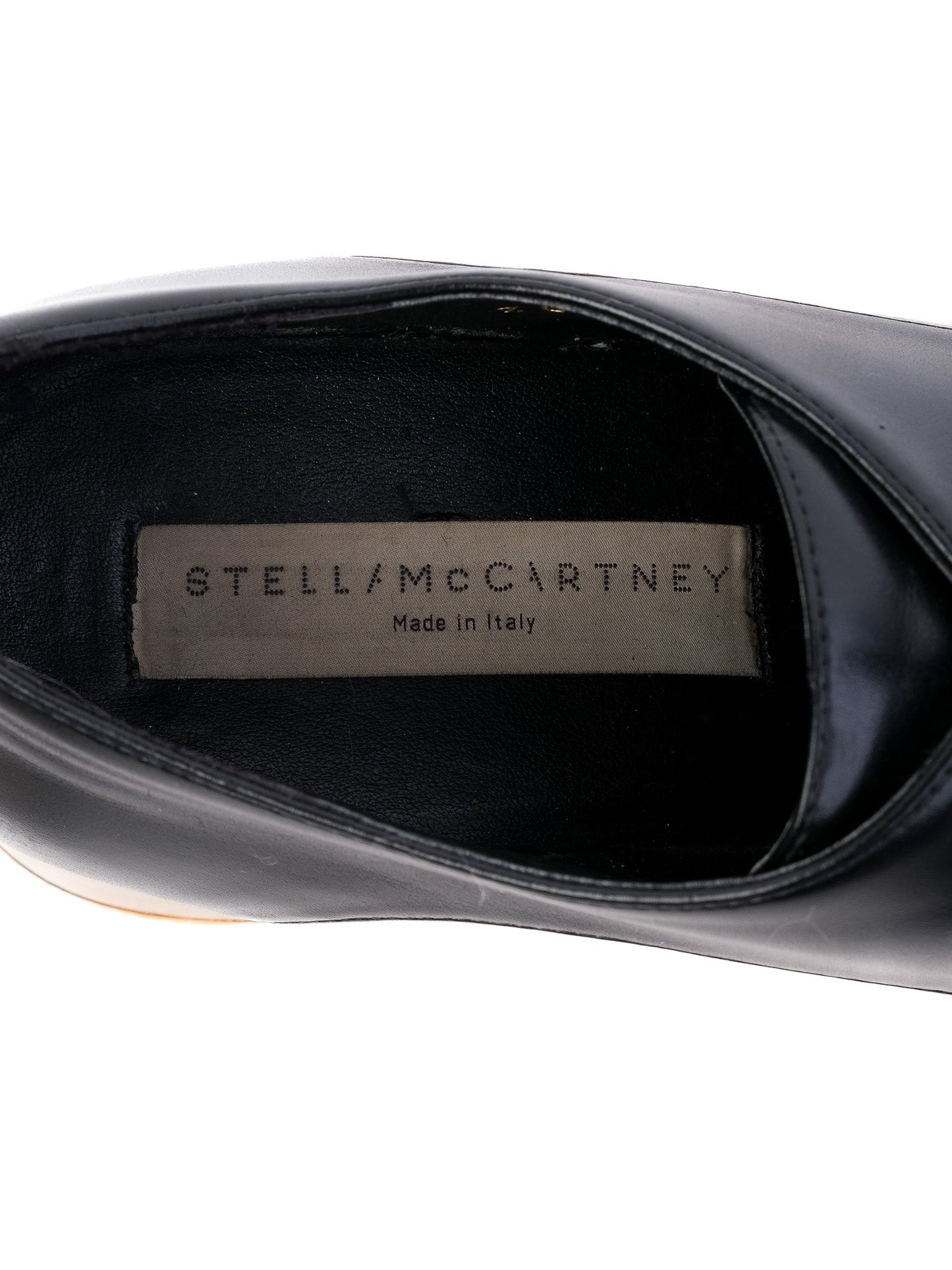 excellent stella mccartney black leather platform shoes size 36.5