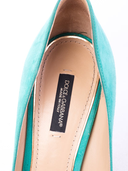 Excellent Dolce Gabbana Green Leather High-Heels Size 38.5