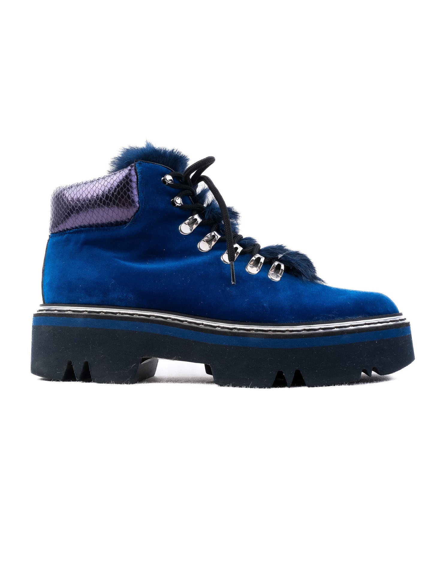 perfect pollini blue velvet boots with fur trim size 37
