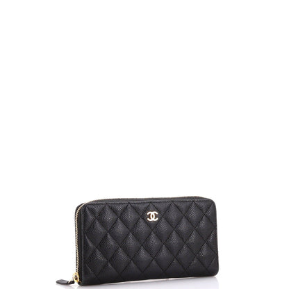 Zip Around Wallet Quilted Caviar Long