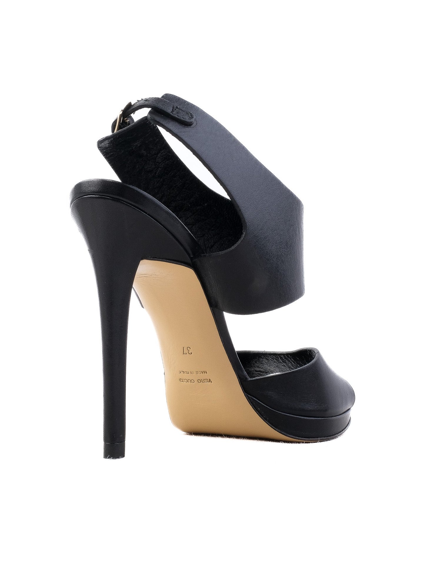 excellent giampaolo viozzi black leather high-heeled sandals size 37