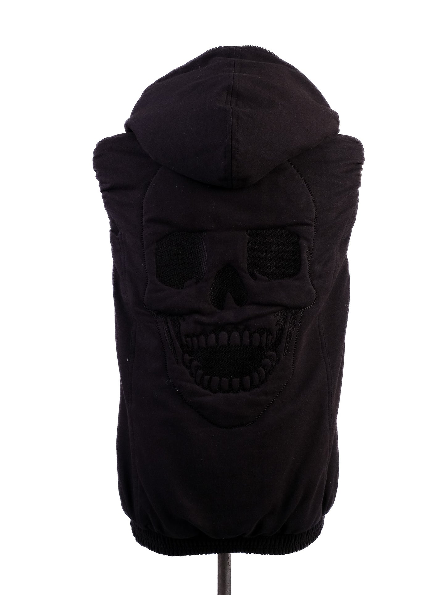 excellent phillipp plein black sleeveless hoodie with embellished crest