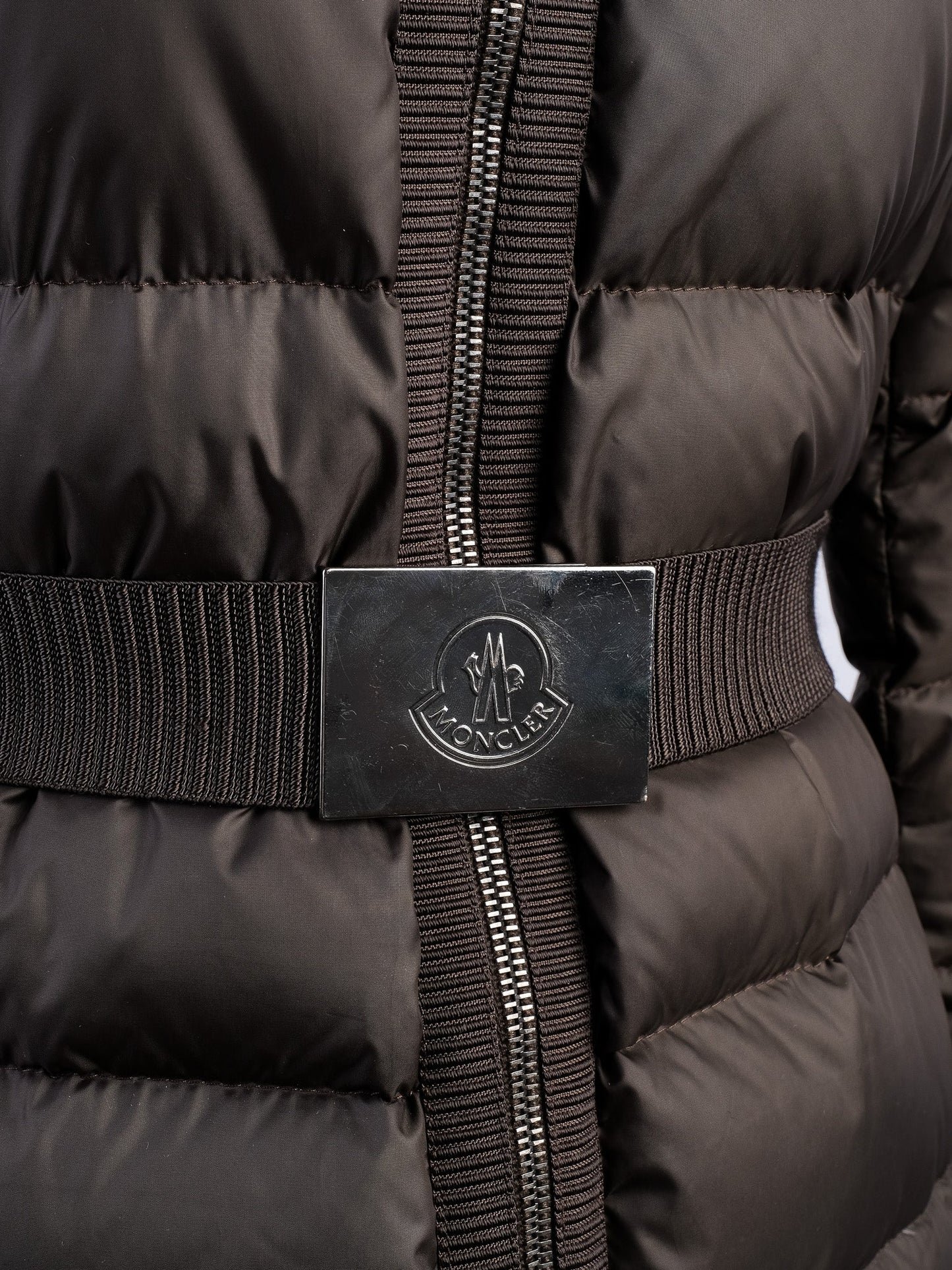excellent moncler green long puffer jacket size xs with fur hood