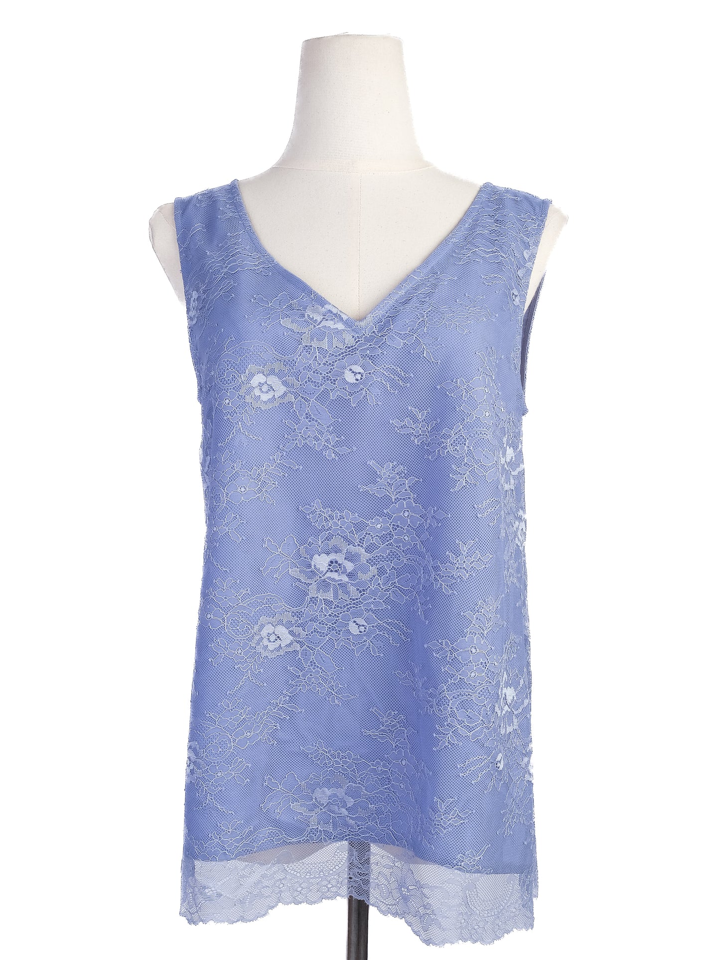 excellent twinset sleeveless blue lace top size s floral v-neck