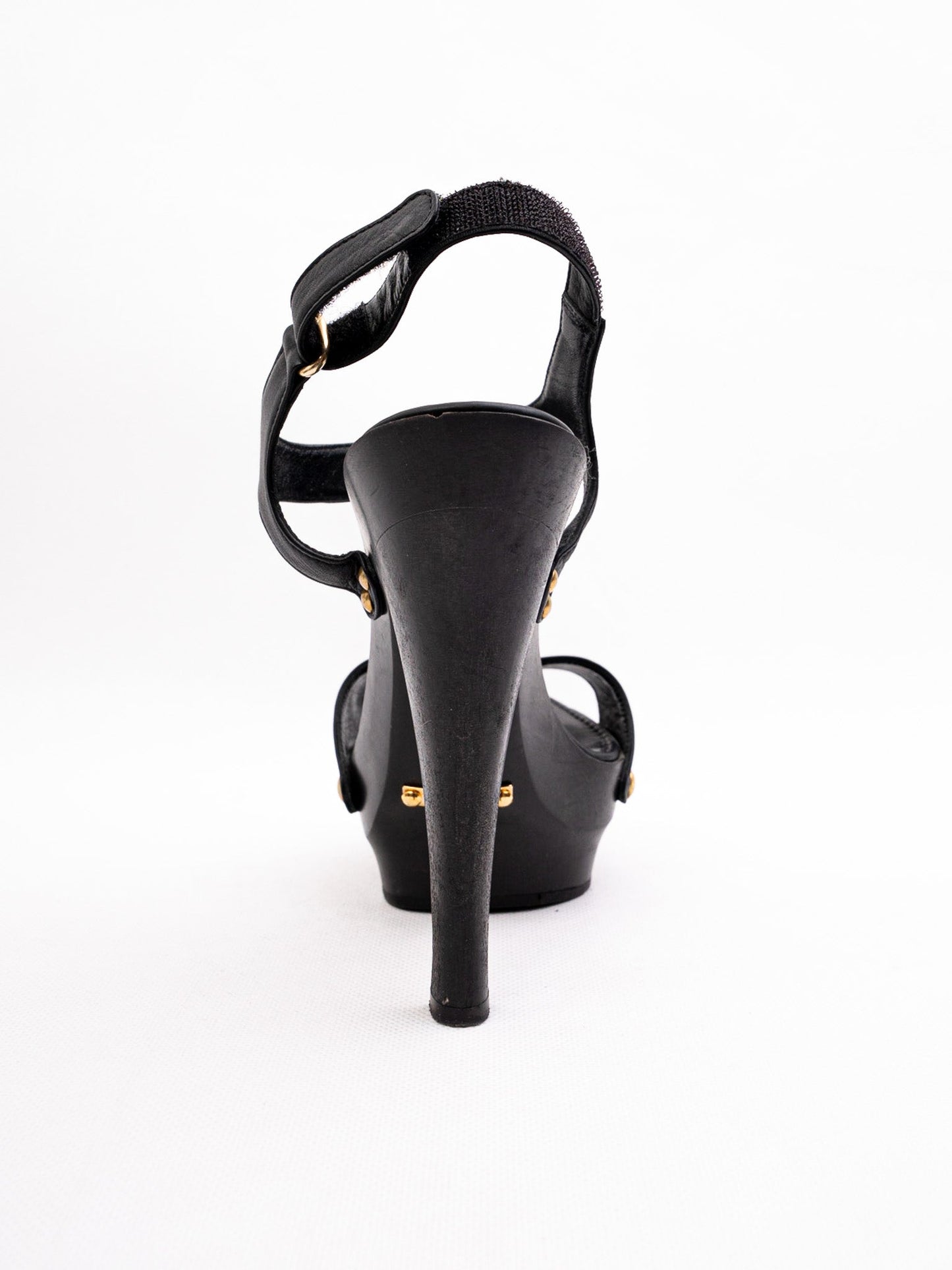 perfect lesilla black leather high-heeled platform sandal size 37.5