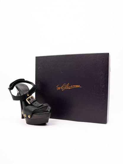Perfect Lesilla Black Leather High-Heeled Platform Sandal Size 37.5