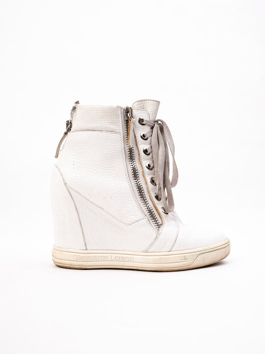 Average Condition Gianmarco Lorenzi White Leather High-Top Sneakers 36