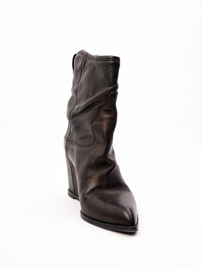 Excellent Gianmarco Lorenzi Black Leather Wedge Ankle Boots