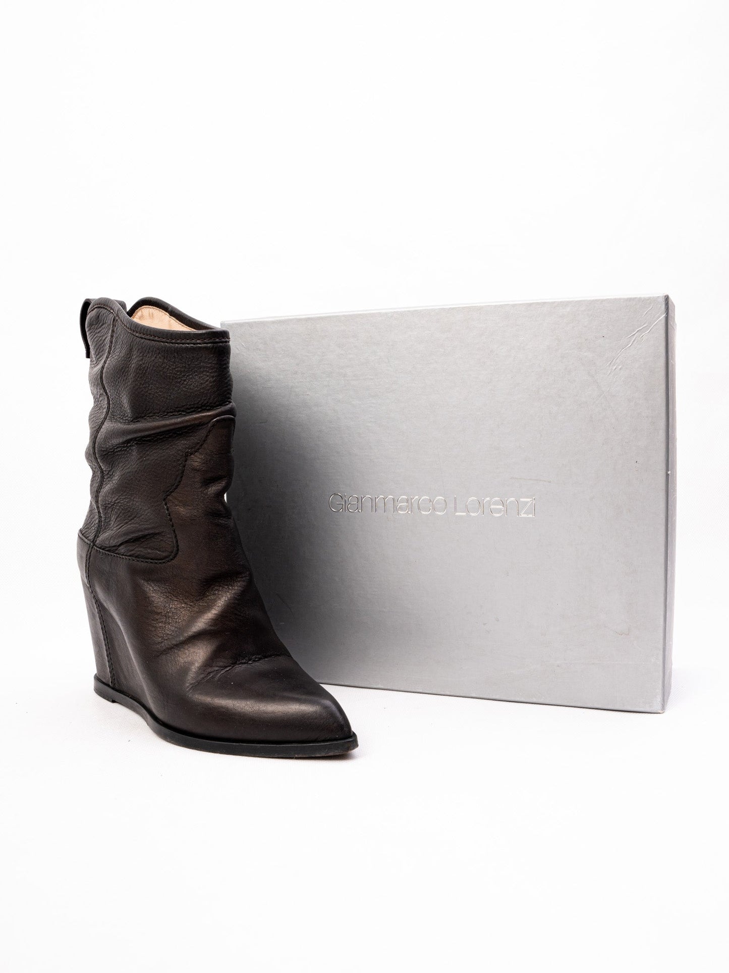 excellent gianmarco lorenzi black leather wedge ankle boots
