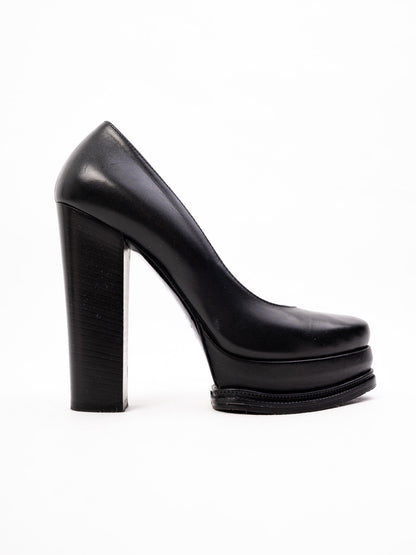 Perfect R&Renzi Black Leather High-Heeled Shoes Size 36