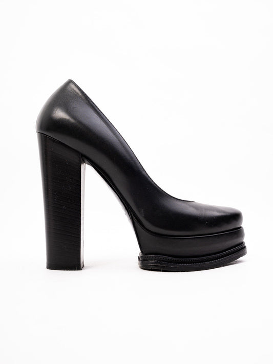 Perfect R&Renzi Black Leather High-Heeled Shoes Size 36