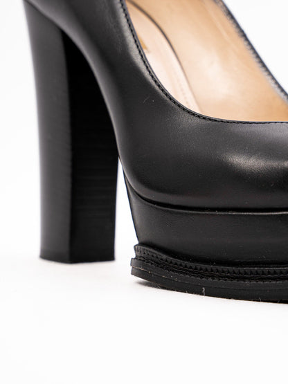 Perfect R&Renzi Black Leather High-Heeled Shoes Size 36