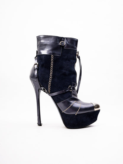 Excellent Gianmarco Lorenzi High-Heeled Leather Ankle Boots Size 36