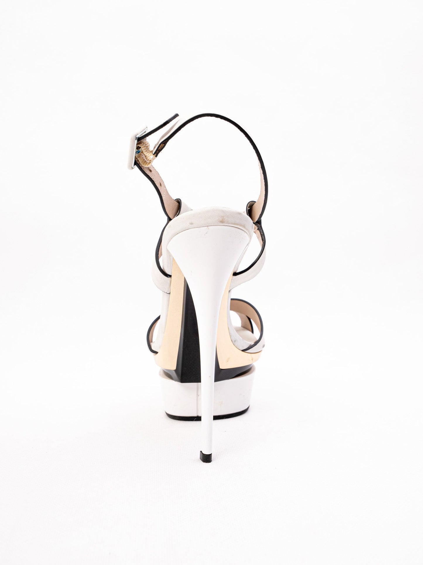 lesilla white leather high-heeled platform sandals size 37