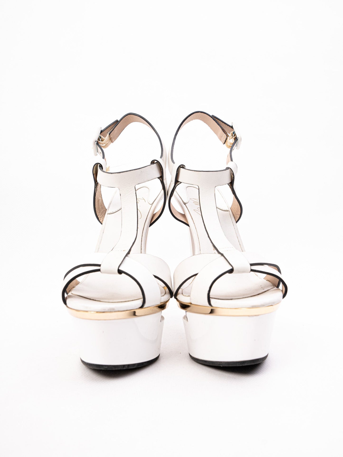 lesilla white leather high-heeled platform sandals size 37