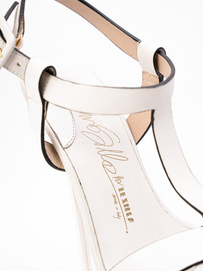 Lesilla White Leather High-Heeled Platform Sandals Size 37