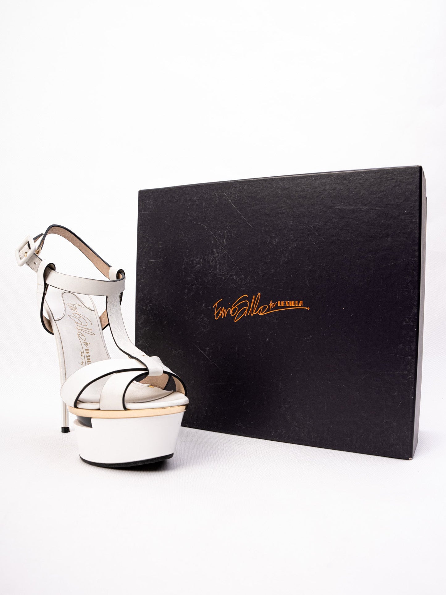 lesilla white leather high-heeled platform sandals size 37