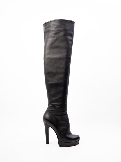 Excellent Gianmarco Lorenzi Black Leather Over-the-Knee Boots Size 36