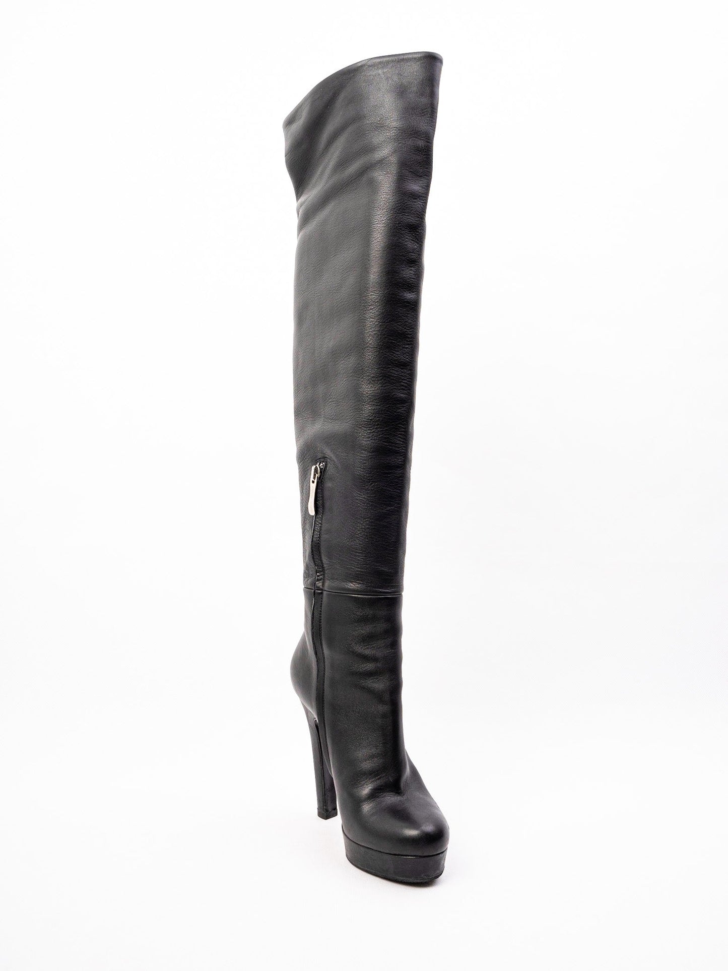 excellent gianmarco lorenzi black leather over-the-knee boots size 36
