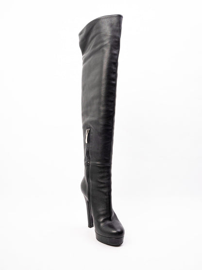 Excellent Gianmarco Lorenzi Black Leather Over-the-Knee Boots Size 36
