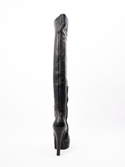 Excellent Gianmarco Lorenzi Black Leather Over-the-Knee Boots Size 36