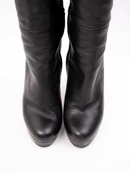 Excellent Gianmarco Lorenzi Black Leather Over-the-Knee Boots Size 36