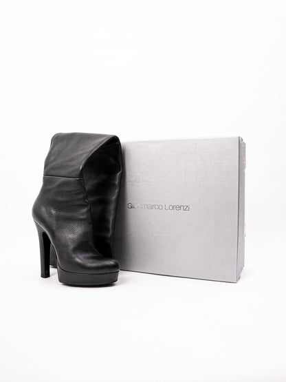 Excellent Gianmarco Lorenzi Black Leather Over-the-Knee Boots Size 36