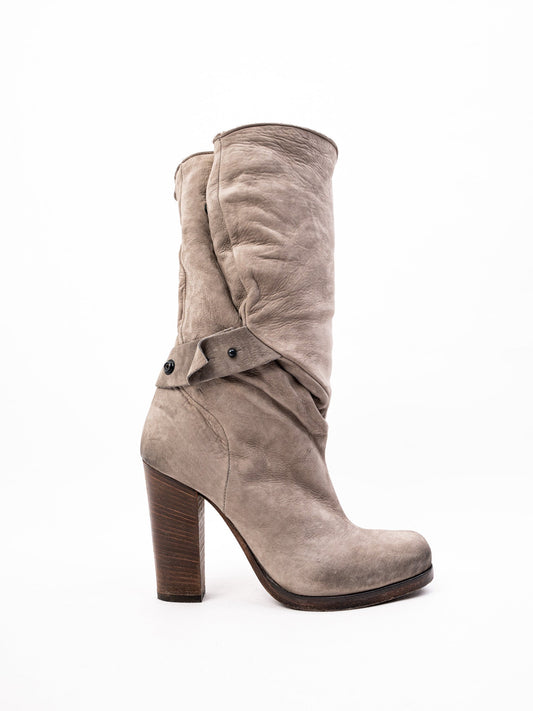 Perfect Vic Matie Gray Leather High-Heeled Boots Size 37