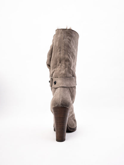 Perfect Vic Matie Gray Leather High-Heeled Boots Size 37