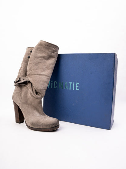Perfect Vic Matie Gray Leather High-Heeled Boots Size 37