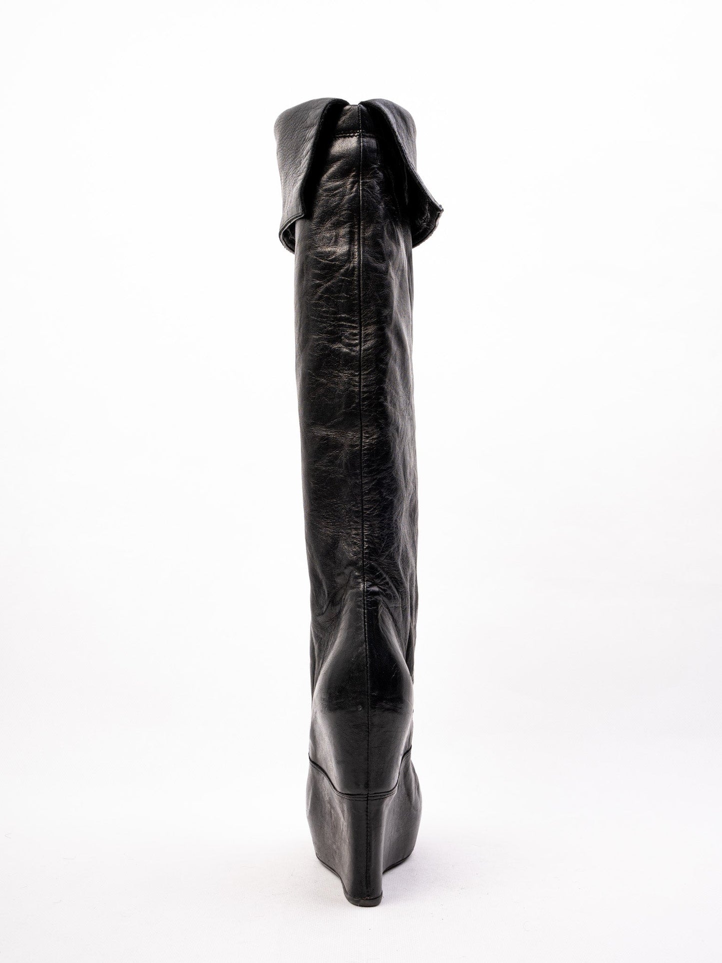 perfect vic matie black leather high-heeled wedge knee-high boots size 37