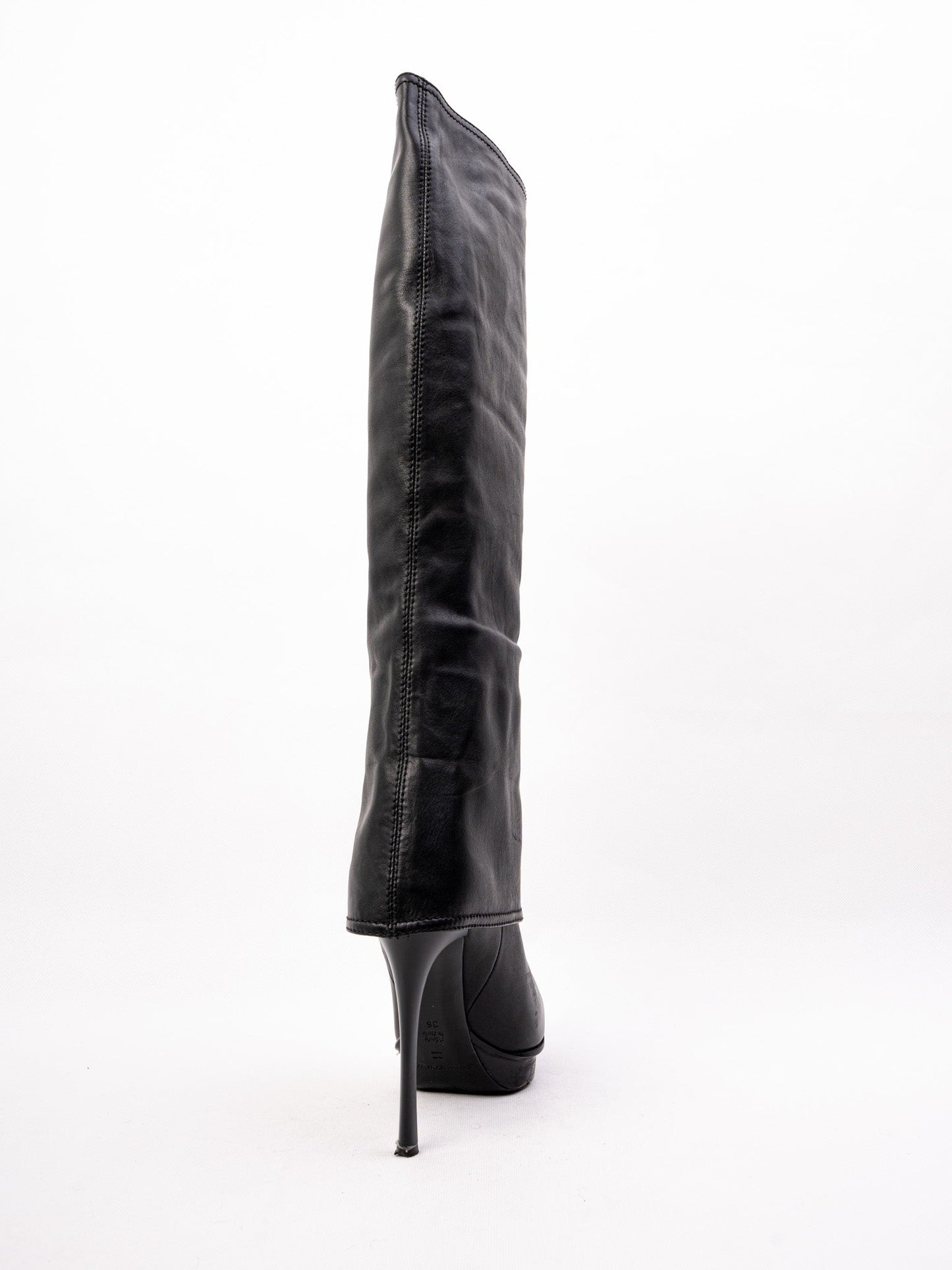excellent gianmarco lorenzi black cashmere knee-high stiletto boots size 36