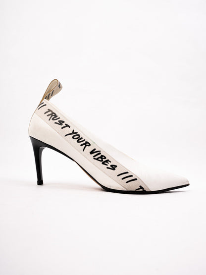 Good Baldan White High-Heeled Leather Shoes Size 36.5 with Unique Strap