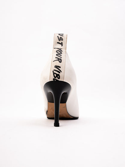 Good Baldan White High-Heeled Leather Shoes Size 36.5 with Unique Strap