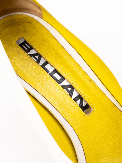 Good Baldan White High-Heeled Leather Shoes Size 36.5 with Unique Strap