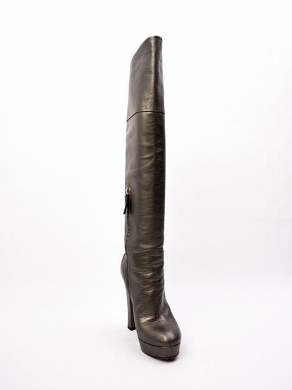 Excellent Baldan Gray Leather High-Heeled Boots Size 36