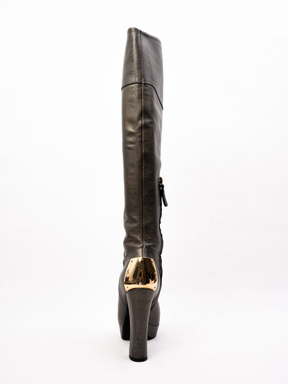 Excellent Baldan Gray Leather High-Heeled Boots Size 36
