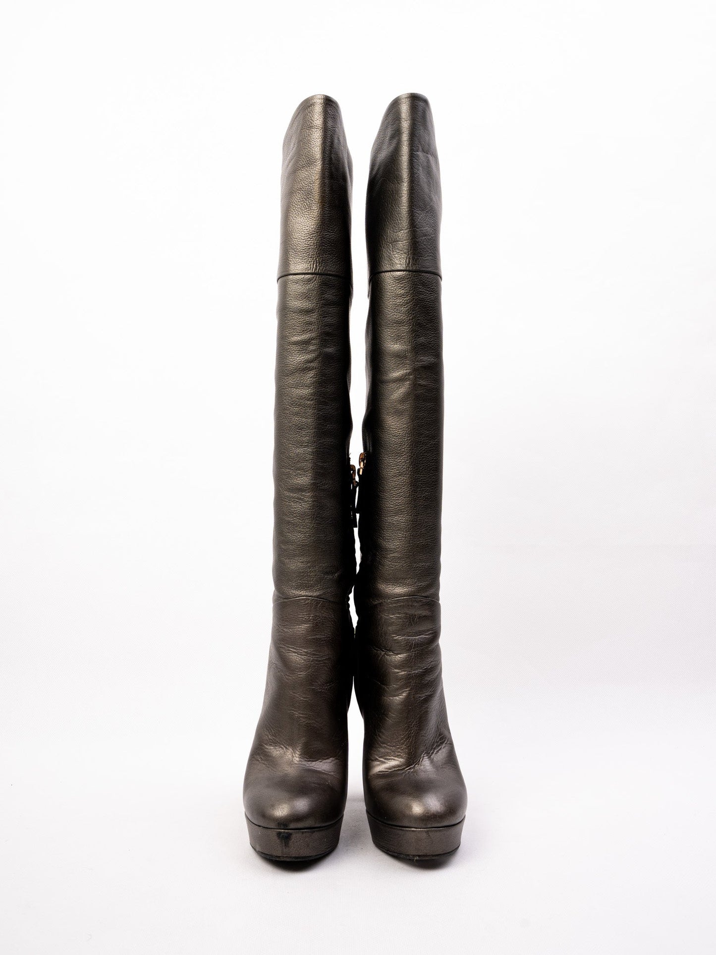 excellent baldan gray leather high-heeled boots size 36