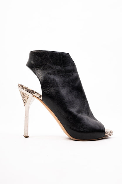 Excellent Ballin Black Leather High-Heeled Peep-Toe Shoes Size 37