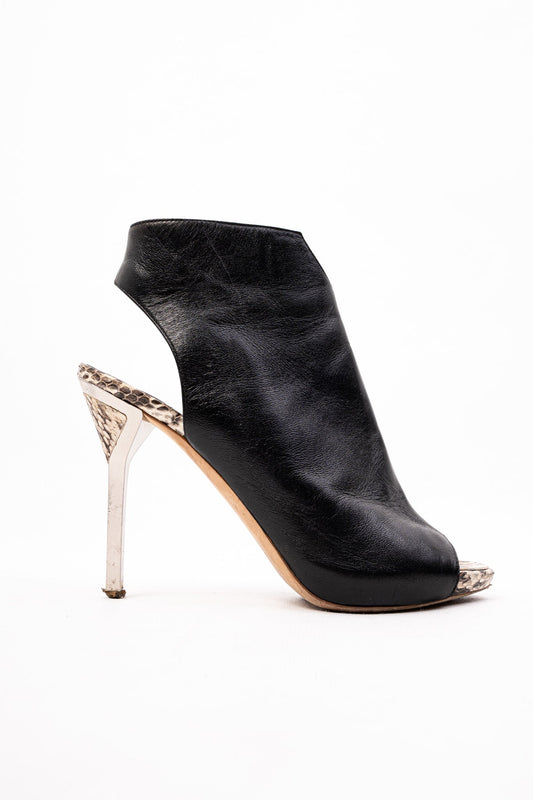 Excellent Ballin Black Leather High-Heeled Peep-Toe Shoes Size 37