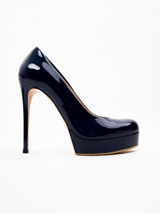Excellent Gianmarco Lorenzi Blue Patent Leather Heels Size 36