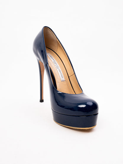 Excellent Gianmarco Lorenzi Blue Patent Leather Heels Size 36