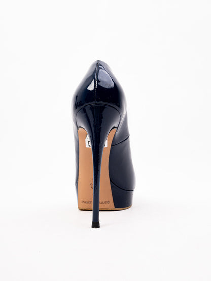 Excellent Gianmarco Lorenzi Blue Patent Leather Heels Size 36