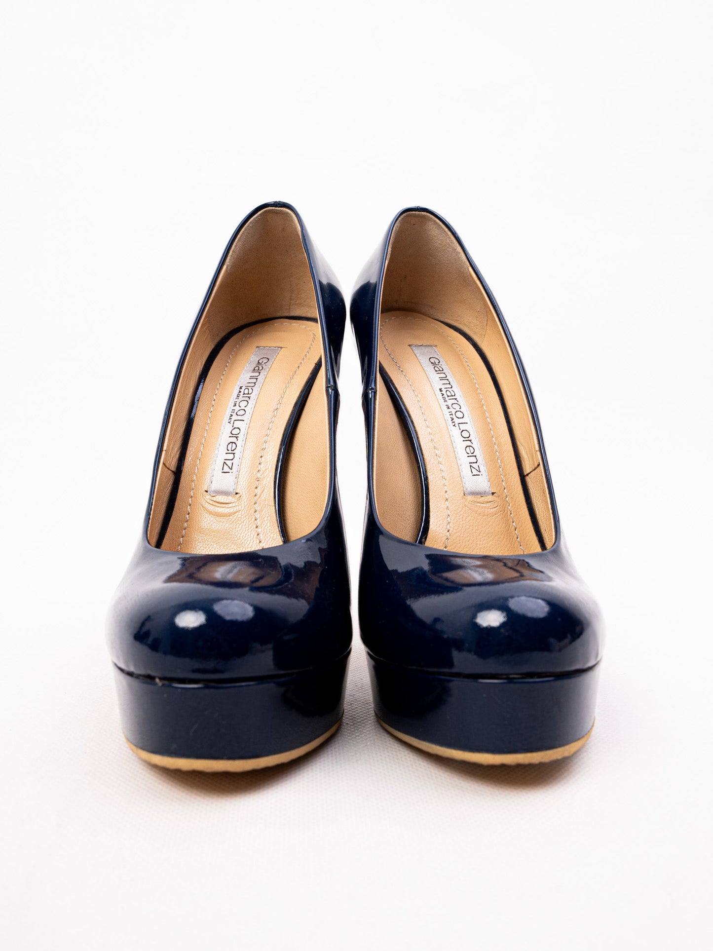excellent gianmarco lorenzi blue patent leather heels size 36