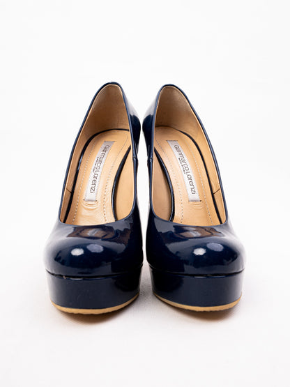Excellent Gianmarco Lorenzi Blue Patent Leather Heels Size 36