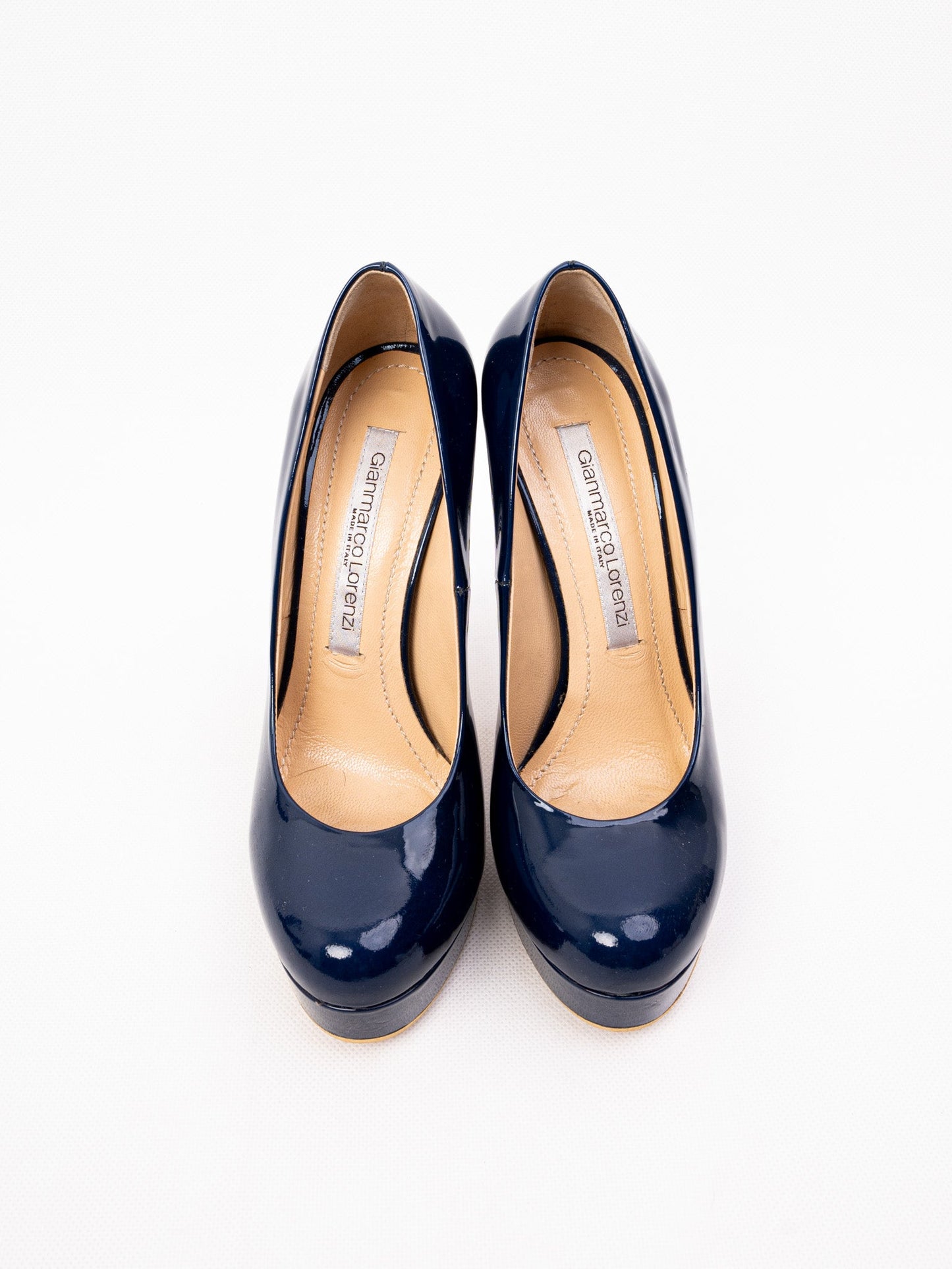 excellent gianmarco lorenzi blue patent leather heels size 36