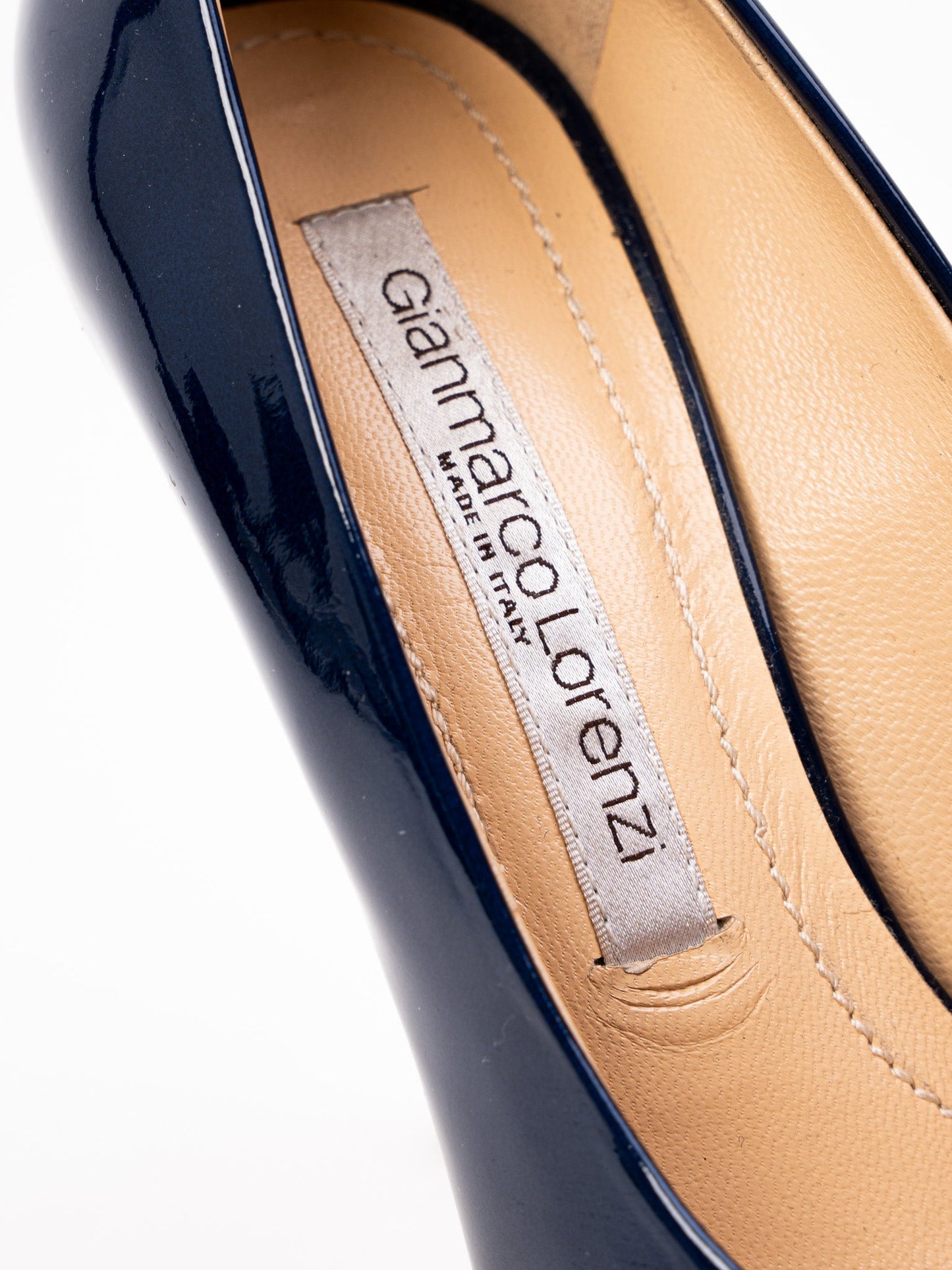 excellent gianmarco lorenzi blue patent leather heels size 36