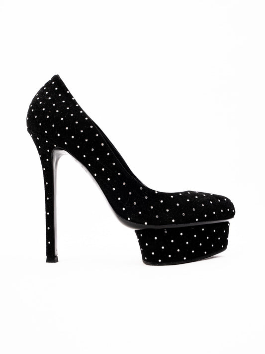 Perfect Lesilla Black Polka Dot High-Heeled Platform Shoes Size 36