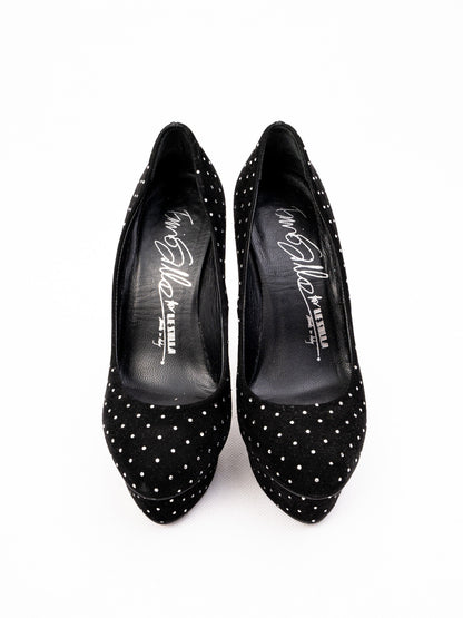 Perfect Lesilla Black Polka Dot High-Heeled Platform Shoes Size 36
