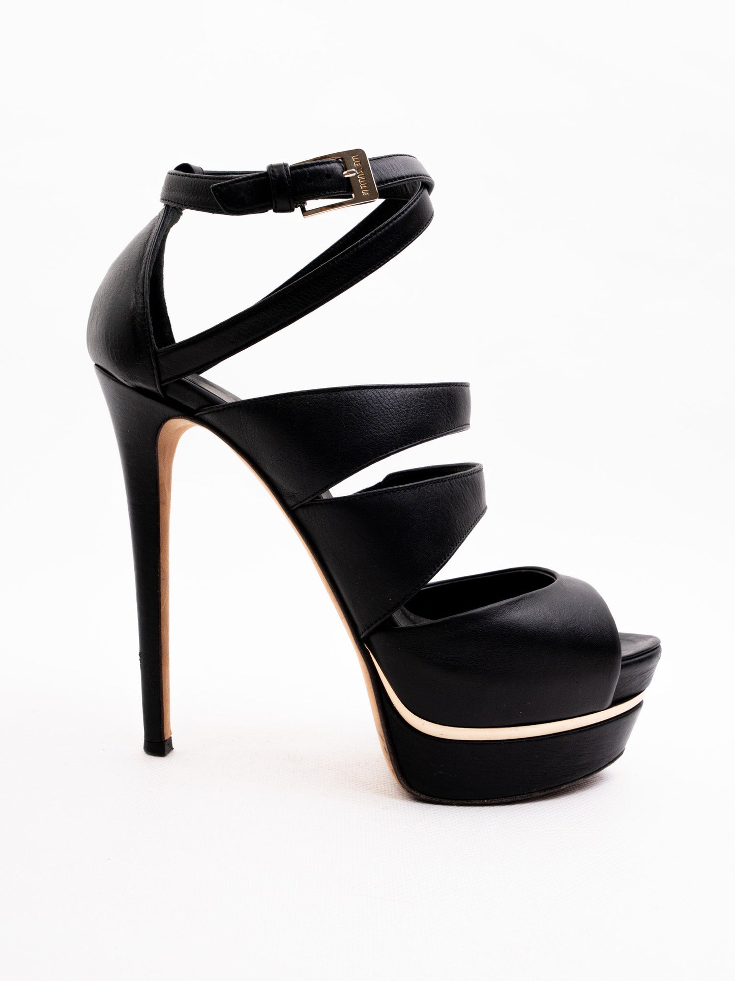 excellent lesilla black leather high-heeled platform sandals size 36.5